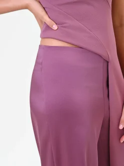 PANTALONE PALAZZO IN RASO ROSA ANTICO