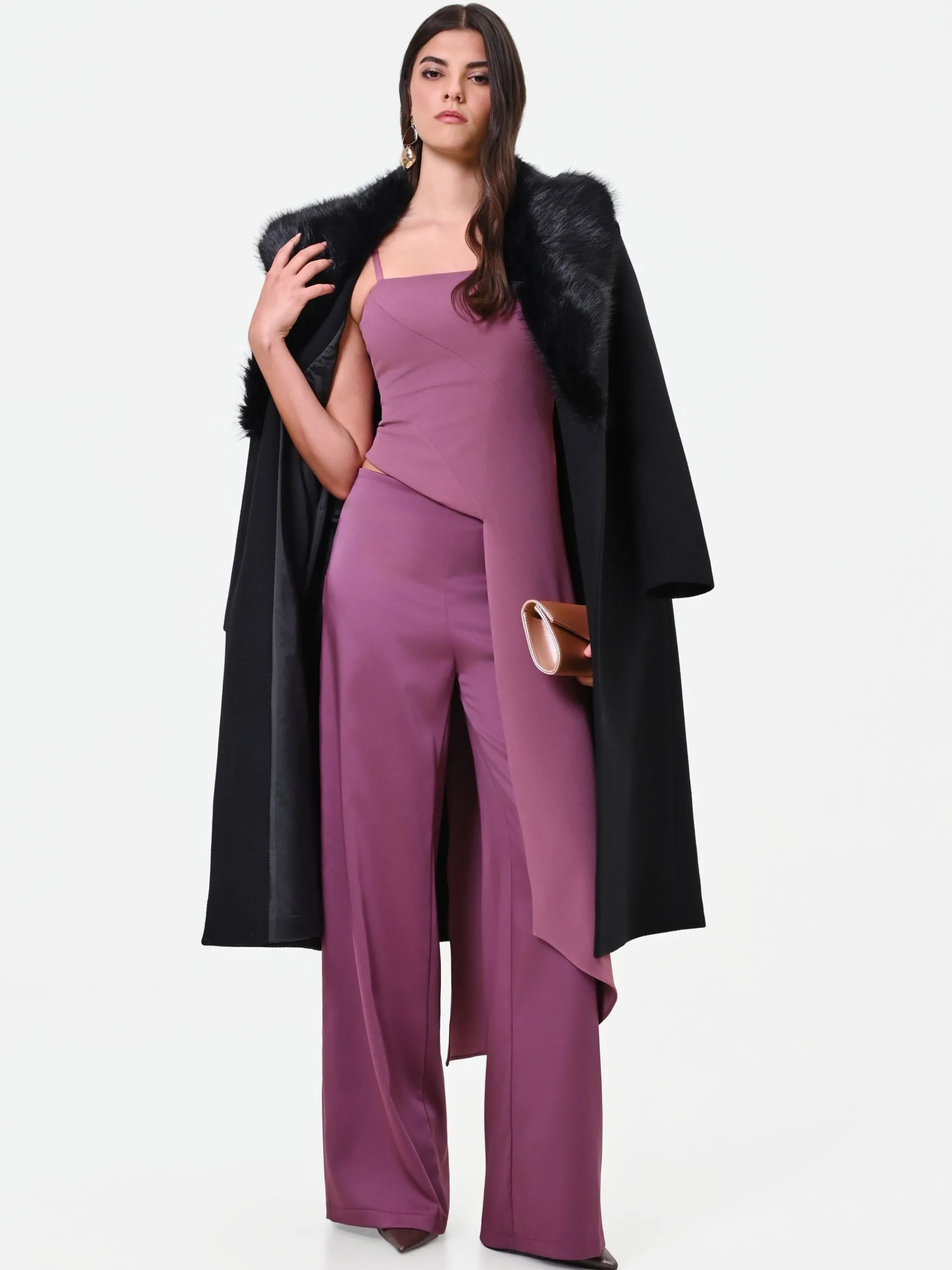 PANTALONE PALAZZO IN RASO ROSA ANTICO