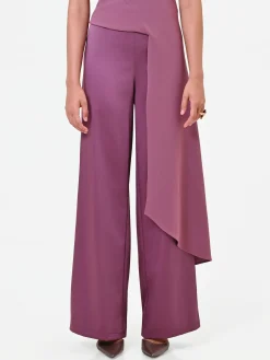 PANTALONE PALAZZO IN RASO ROSA ANTICO