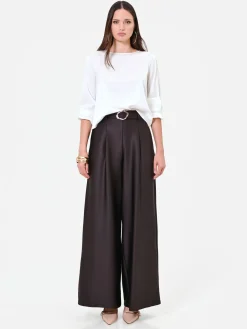 PANTALONE PALAZZO MORO MARRONE CON CINTURA