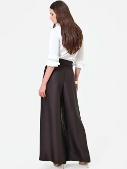 PANTALONE PALAZZO MORO MARRONE CON CINTURA