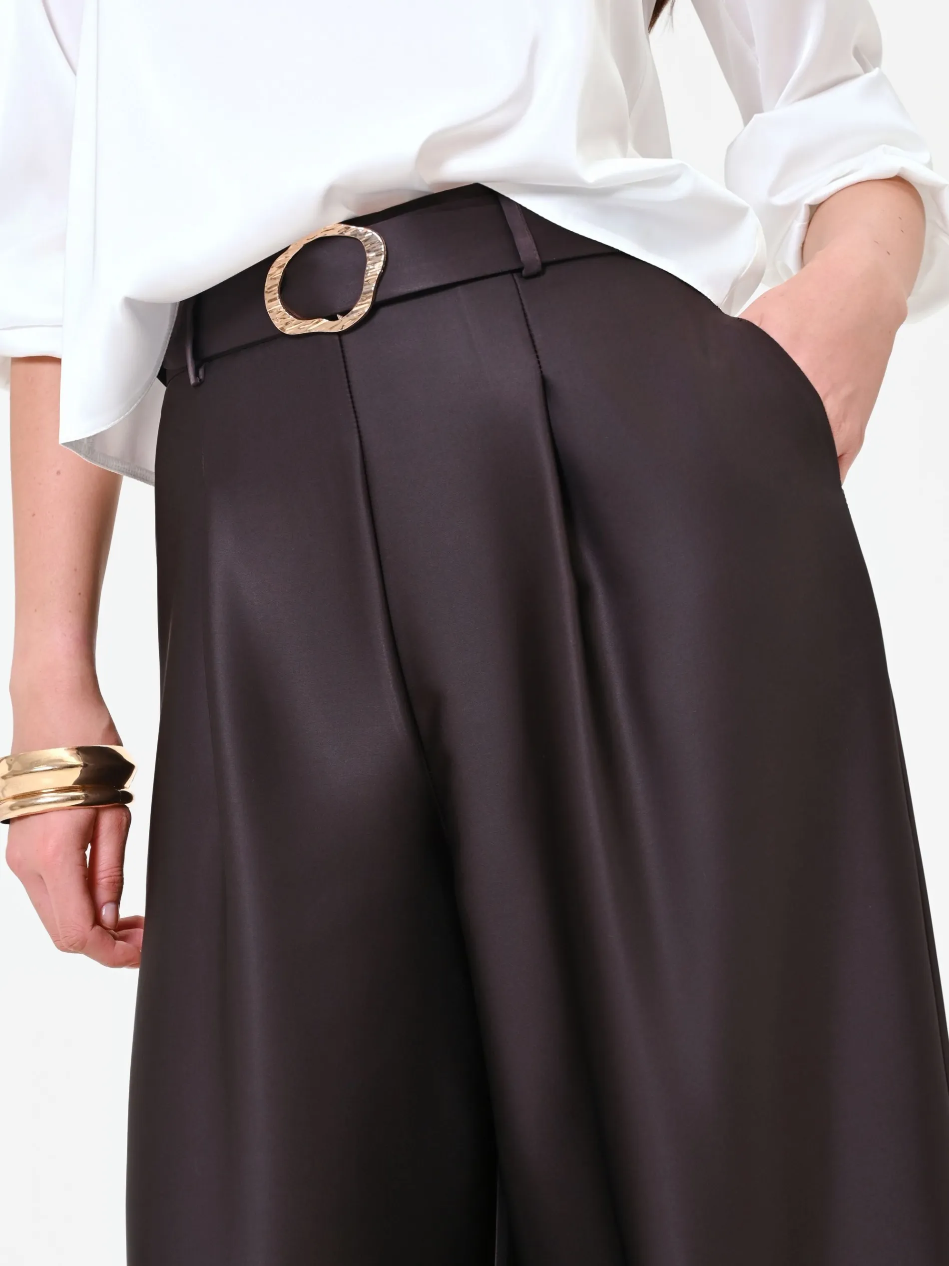 PANTALONE PALAZZO MORO MARRONE CON CINTURA