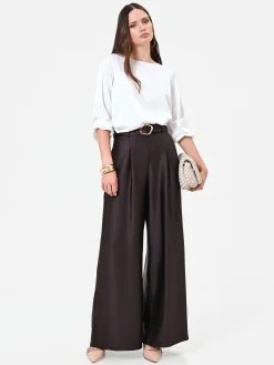 PANTALONE PALAZZO MORO MARRONE CON CINTURA