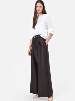 PANTALONE PALAZZO MORO MARRONE CON CINTURA