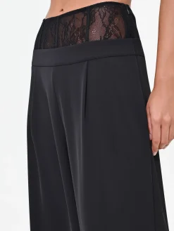 PANTALONE PALAZZO NERO CON FASCIA IN PIZZO