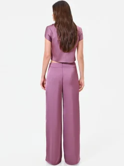 PANTALONE PALAZZO ROSA ANTICO IN RASO