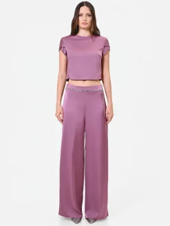 PANTALONE PALAZZO ROSA ANTICO IN RASO