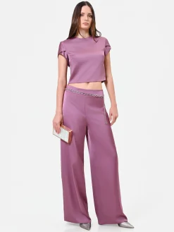 PANTALONE PALAZZO ROSA ANTICO IN RASO