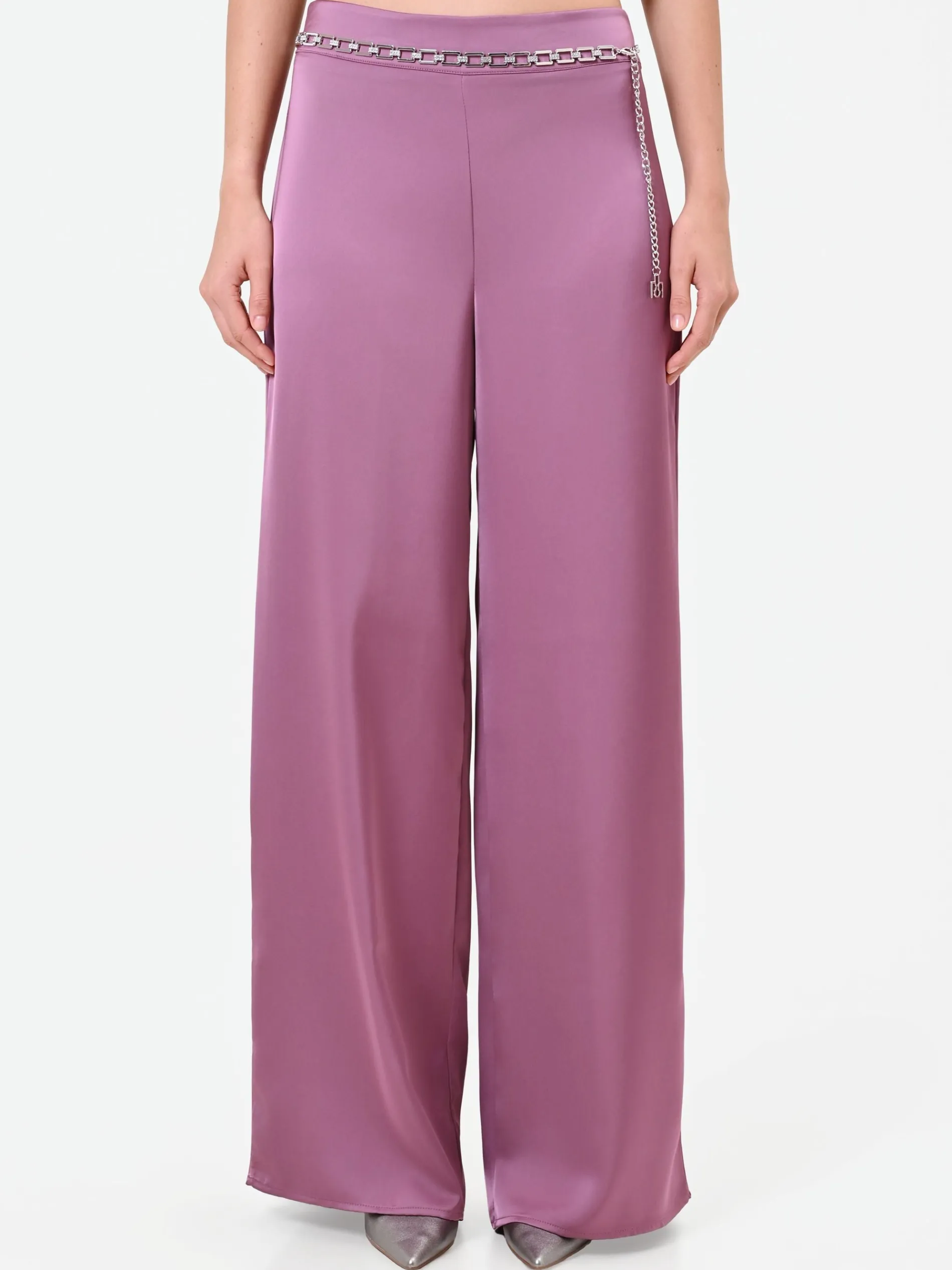 PANTALONE PALAZZO ROSA ANTICO IN RASO