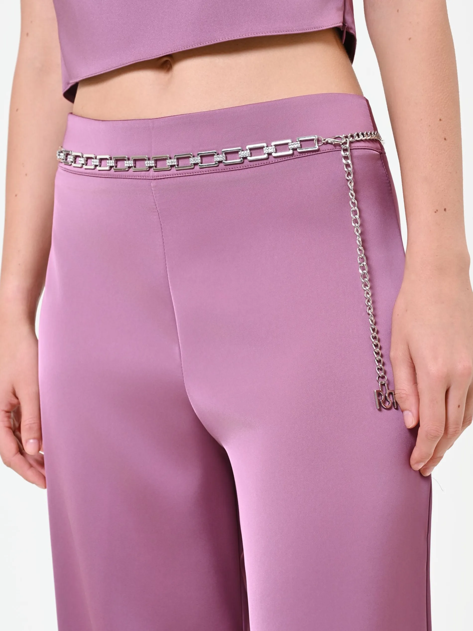 PANTALONE PALAZZO ROSA ANTICO IN RASO