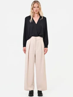 PANTALONE PALAZZO TORTORA BEIGE CON PINCES FRONTALI