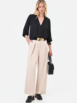 PANTALONE PALAZZO TORTORA BEIGE CON PINCES FRONTALI