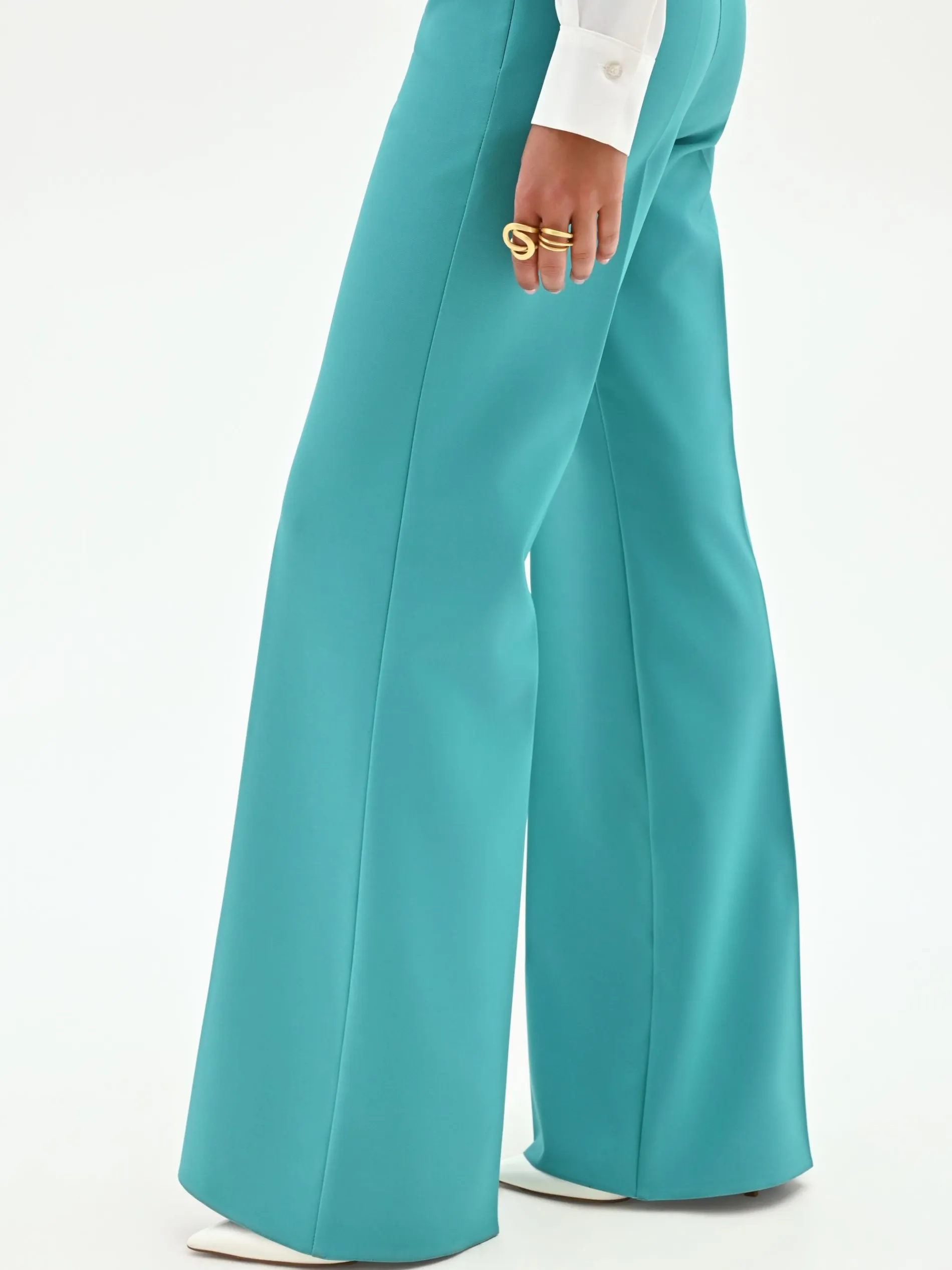 PANTALONE PALAZZO TURCHESE A VITA ALTA