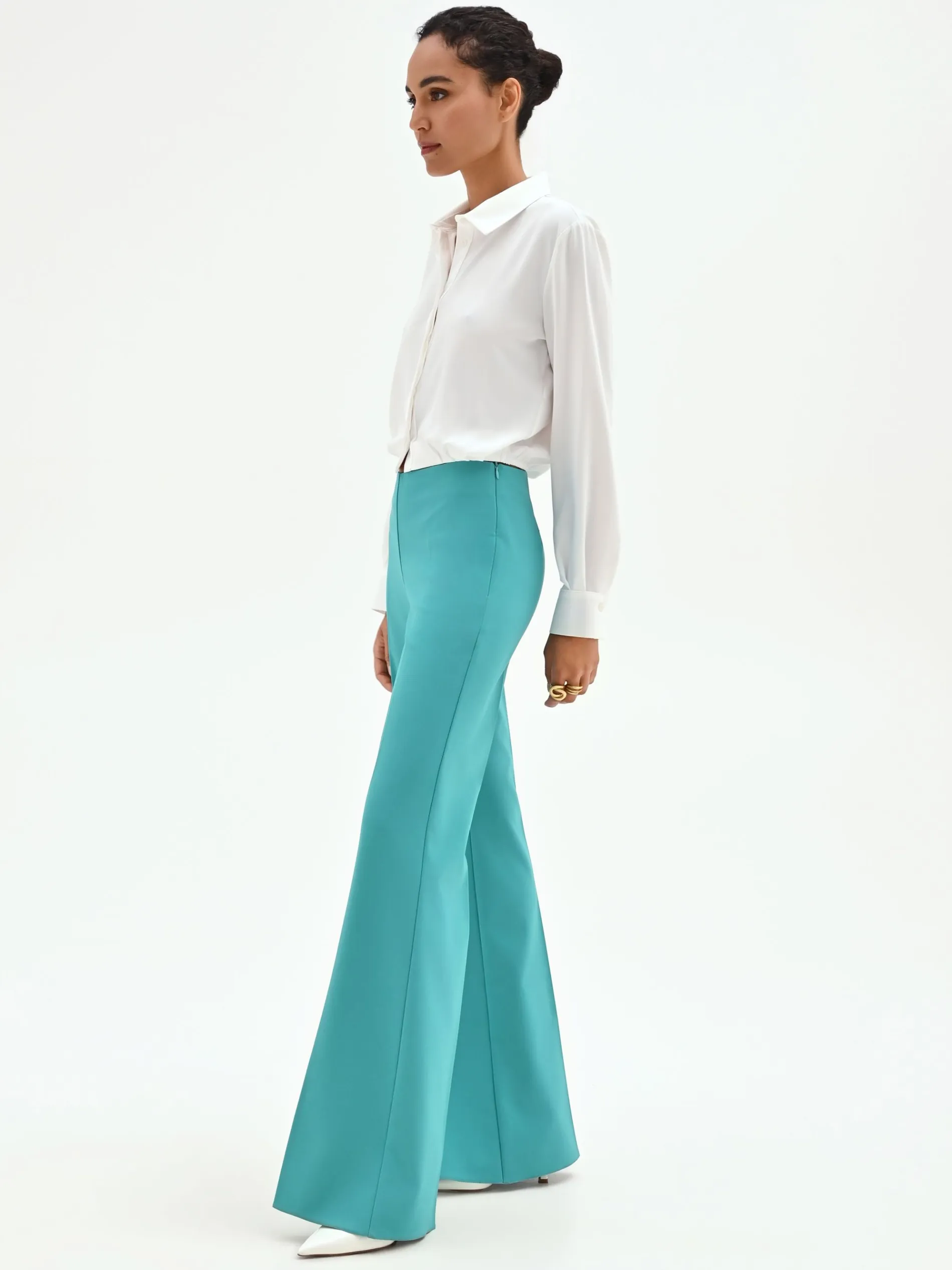 PANTALONE PALAZZO TURCHESE A VITA ALTA