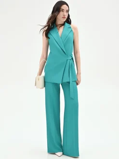 PANTALONE PALAZZO TURCHESE AZZURRO DALLA LINEA FLUIDA