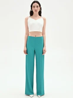PANTALONE PALAZZO TURCHESE AZZURRO DALLA LINEA FLUIDA