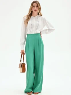 PANTALONE PALAZZO VERDE A VITA ALTA IN POLIVISCOSA