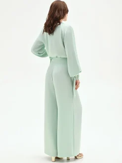 PANTALONE PALAZZO VERDE MENTA CON SPACCO FRONTALE