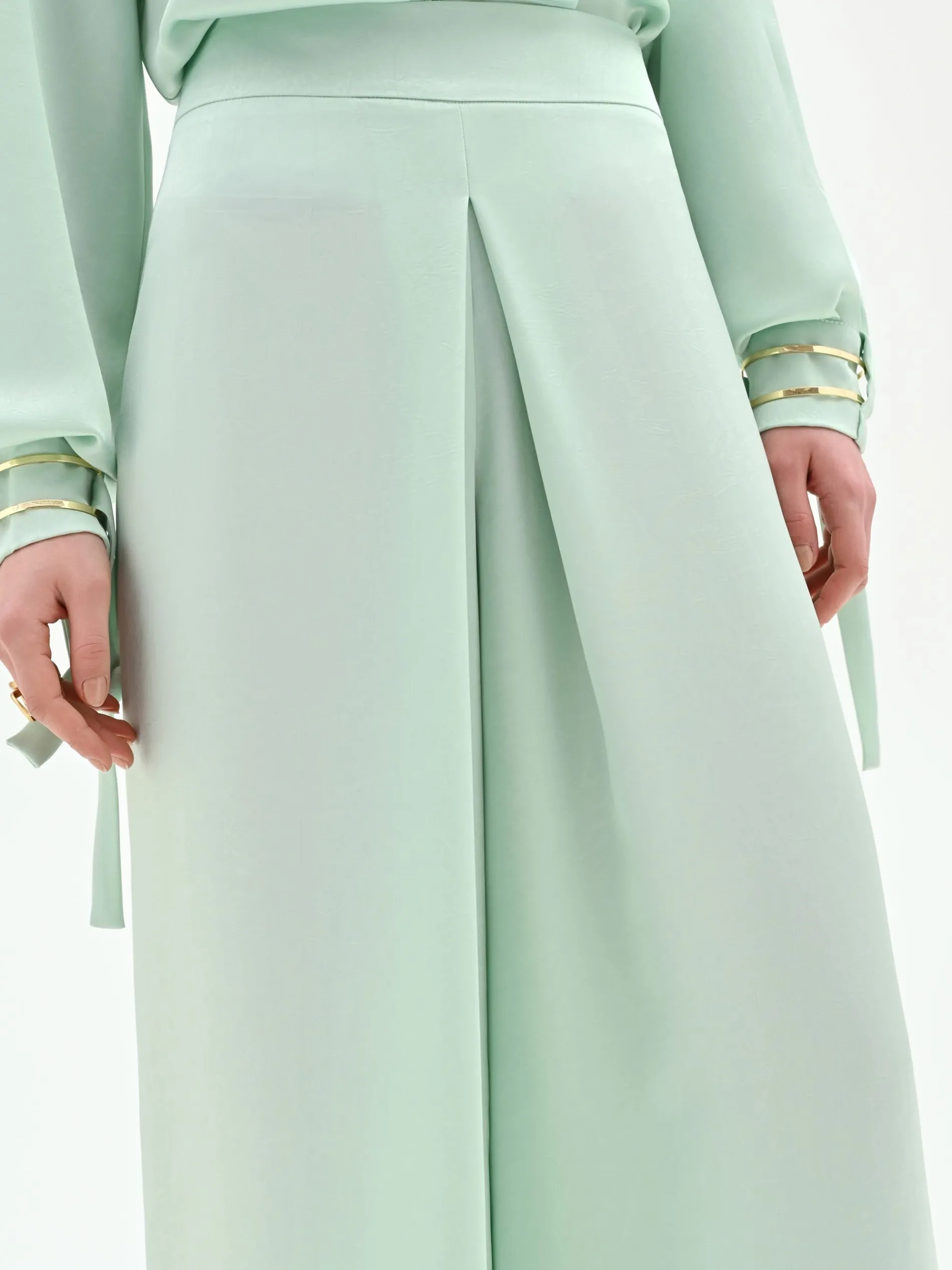 PANTALONE PALAZZO VERDE MENTA CON SPACCO FRONTALE