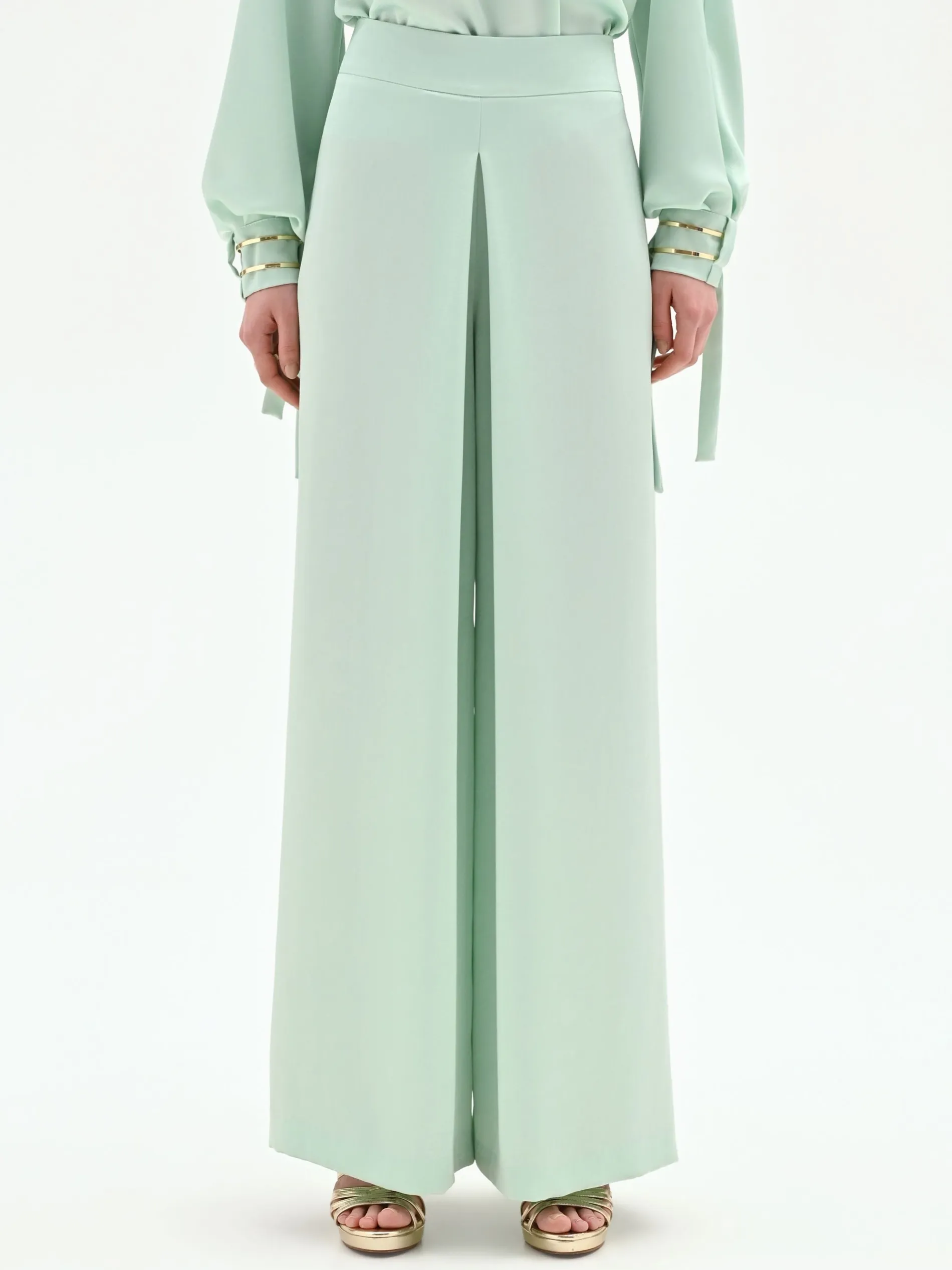 PANTALONE PALAZZO VERDE MENTA CON SPACCO FRONTALE