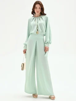 PANTALONE PALAZZO VERDE MENTA CON SPACCO FRONTALE