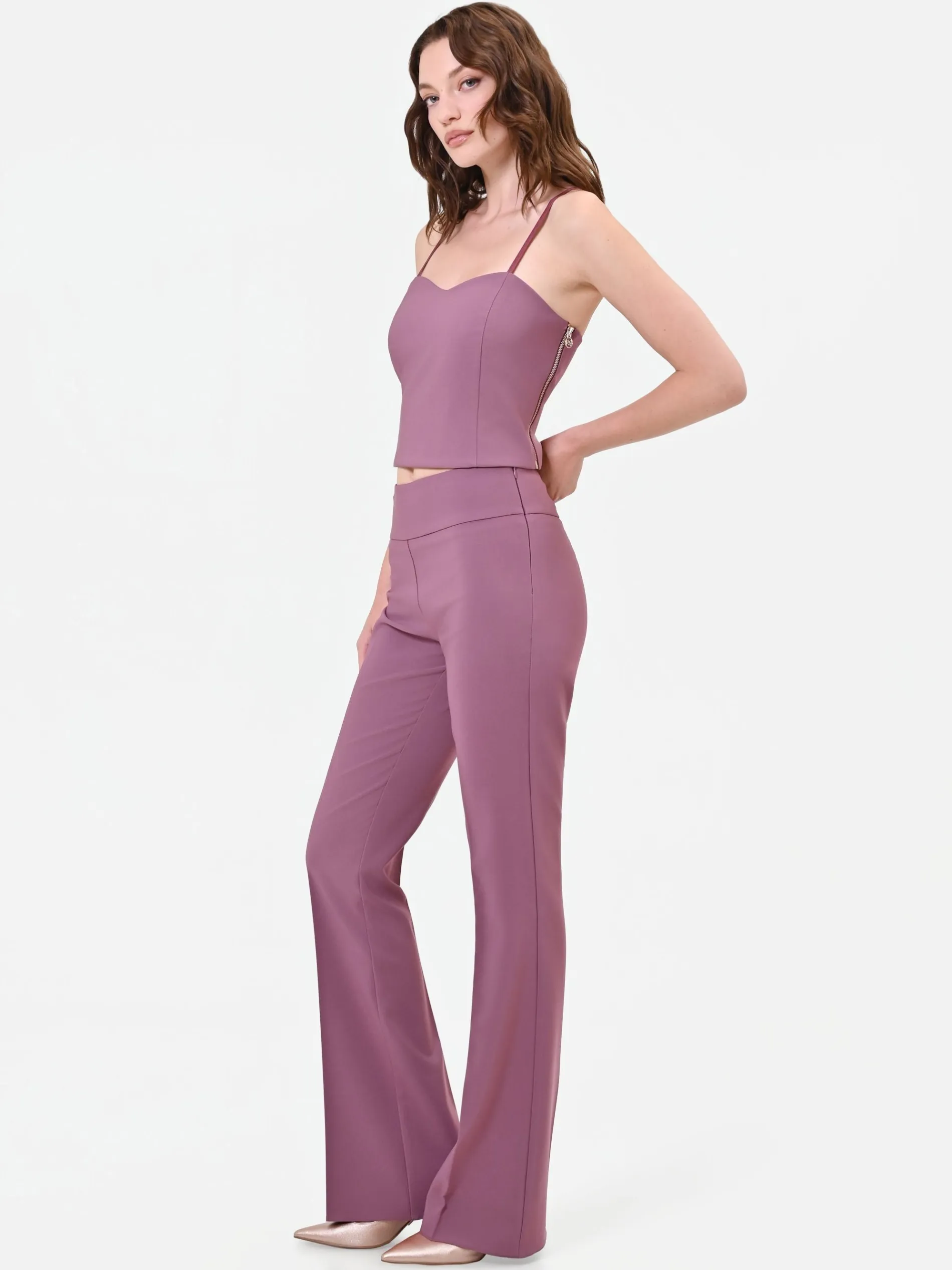 PANTALONE ROSA ANTICO A VITA ALTA