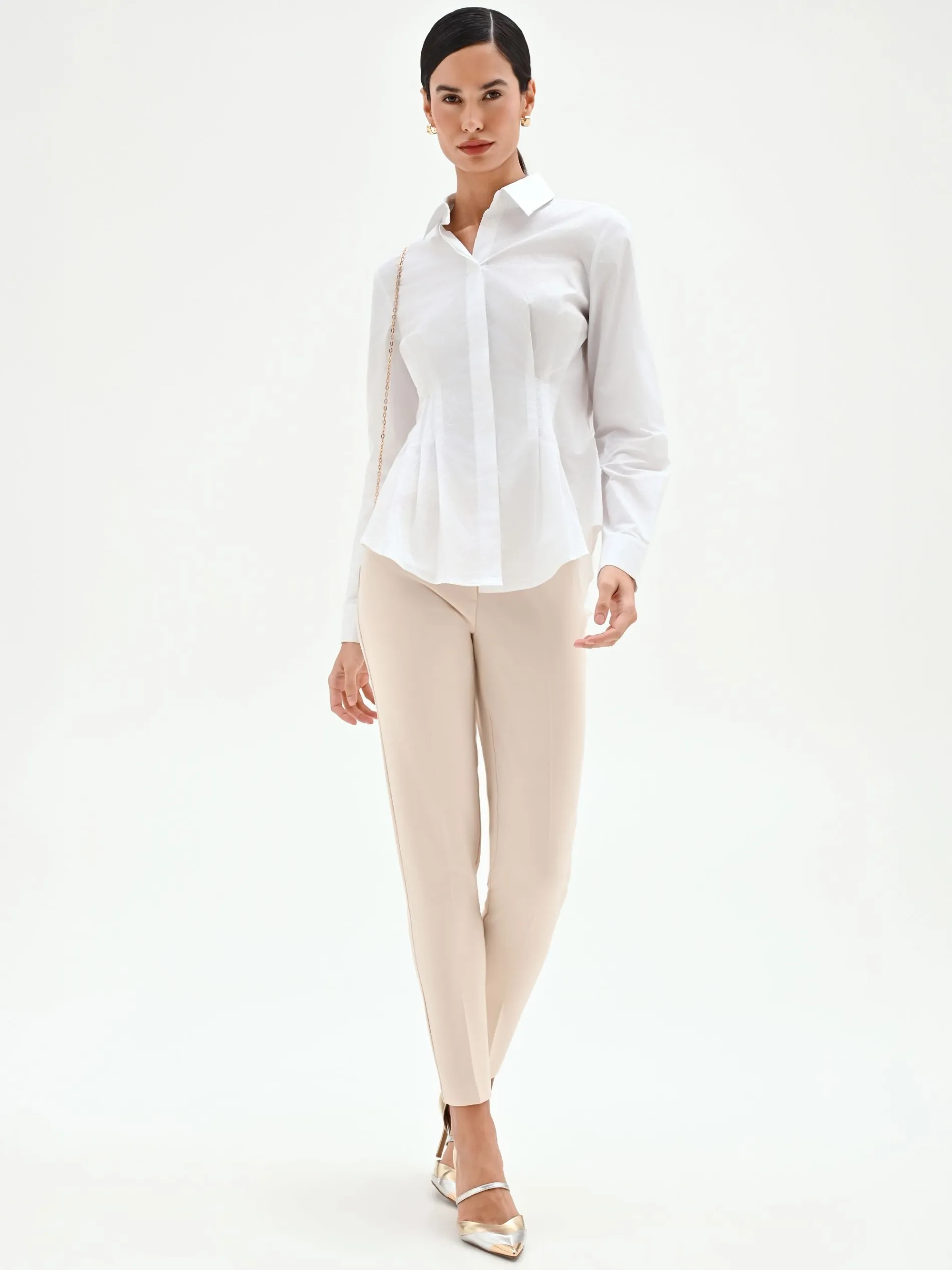 PANTALONE SKINNY BEIGE CHIARO IN TESSUTO TECNICO