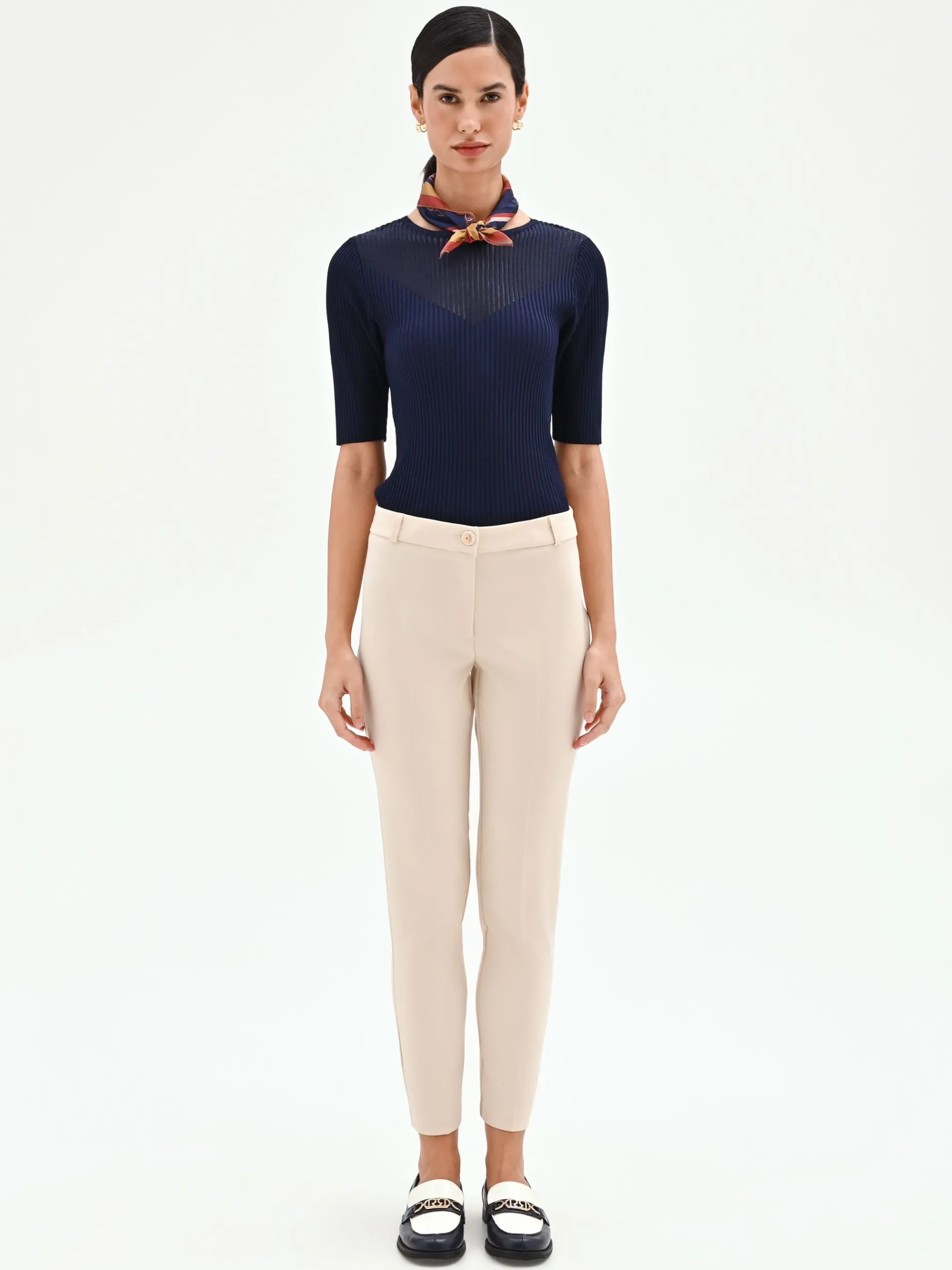PANTALONE SKINNY BEIGE CHIARO IN TESSUTO TECNICO