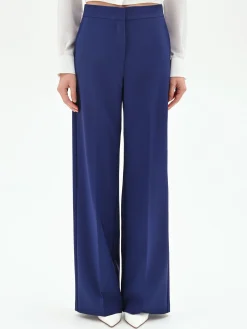 PANTALONE STUDIO A PALAZZO IN TESSUTO TECNICO BLU INDACO