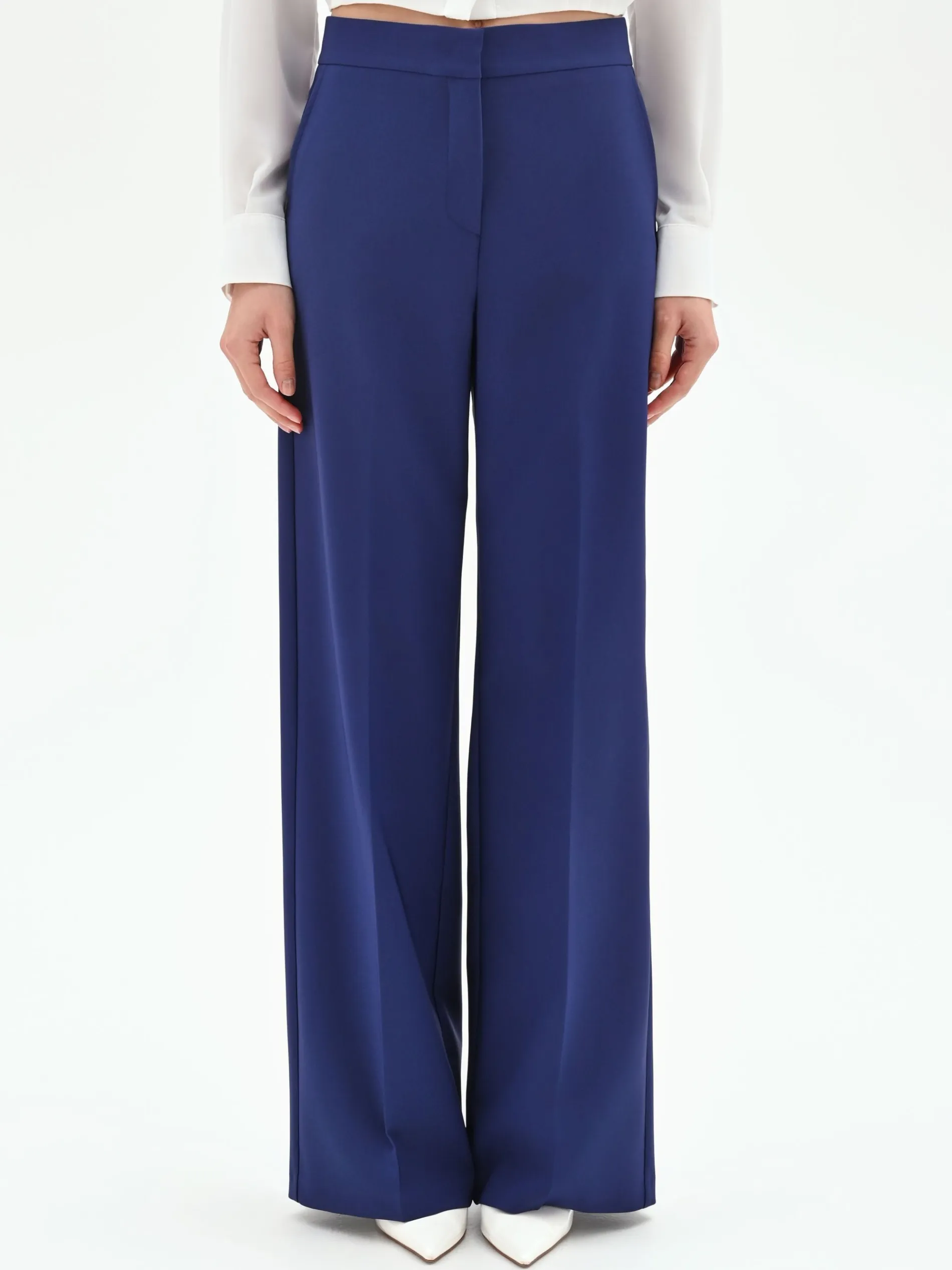 PANTALONE STUDIO A PALAZZO IN TESSUTO TECNICO BLU INDACO