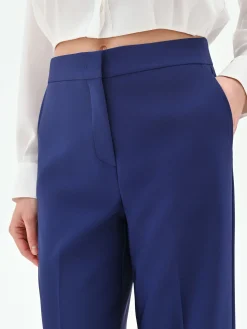 PANTALONE STUDIO A PALAZZO IN TESSUTO TECNICO BLU INDACO