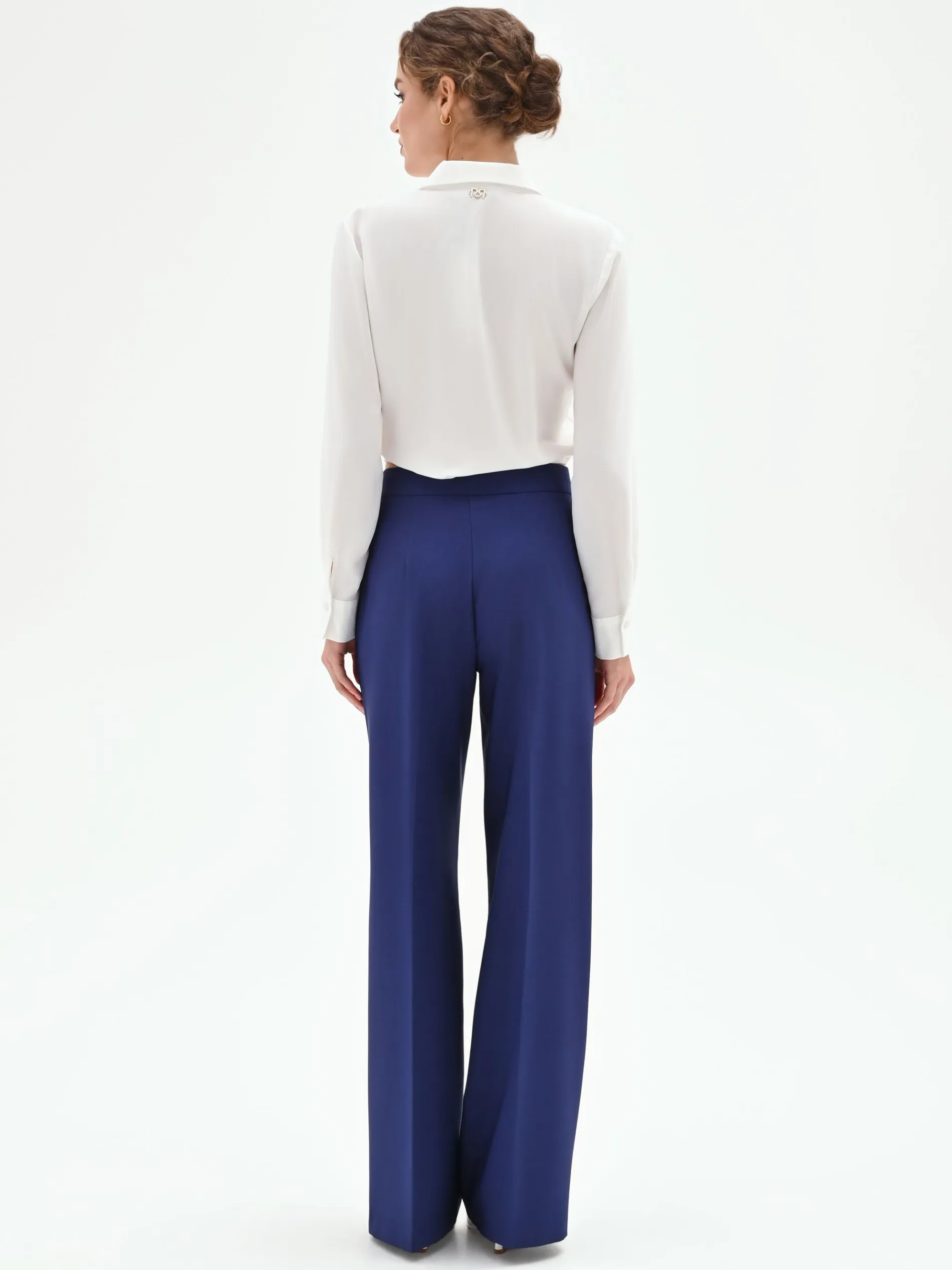PANTALONE STUDIO A PALAZZO IN TESSUTO TECNICO BLU INDACO