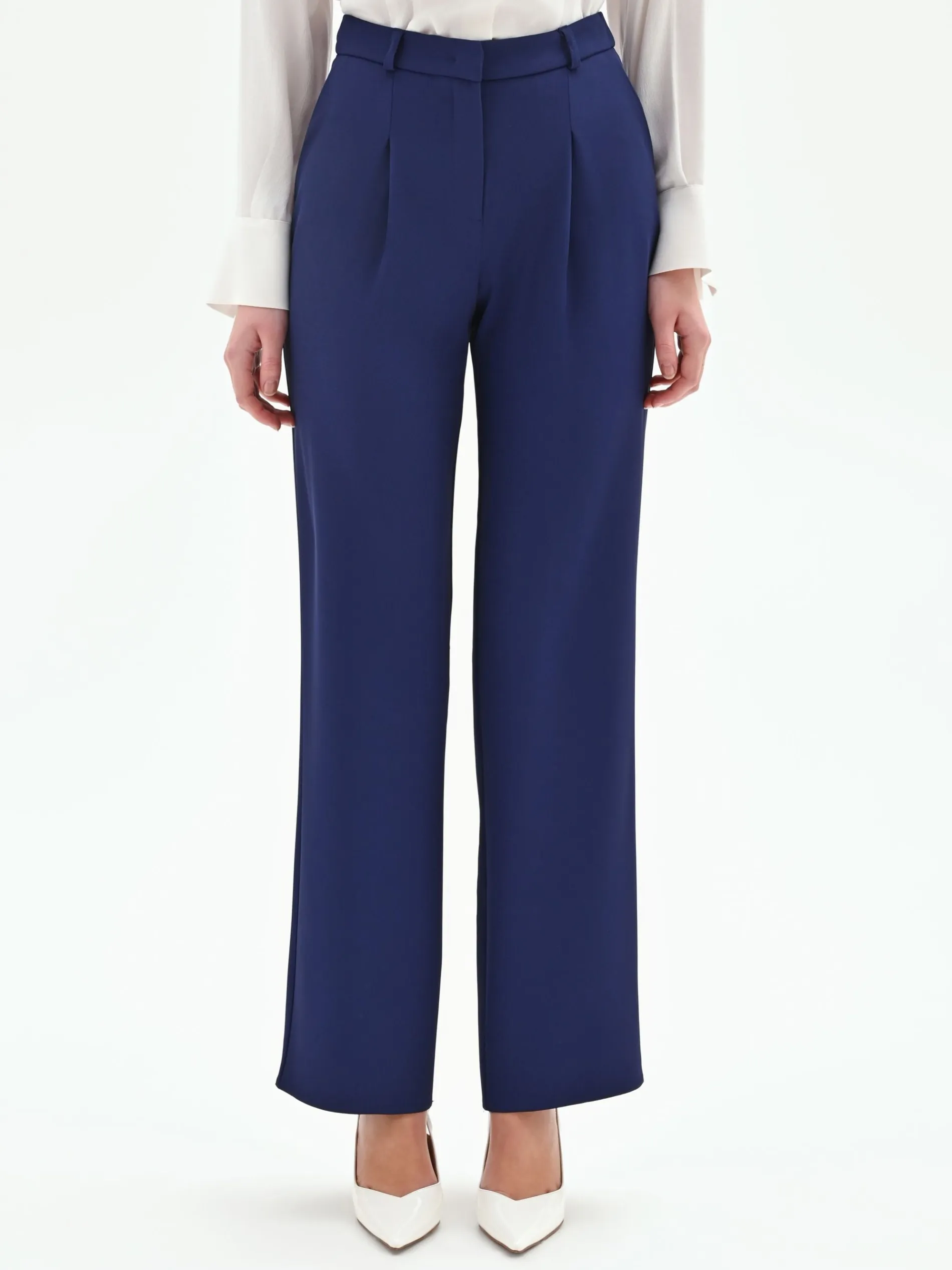 PANTALONE STUDIO CON PINCES E VITA ALTA IN CADI BLU INDACO