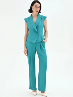 PANTALONE STUDIO CON PINCES IN CADI VERDE SMERALDO