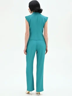 PANTALONE STUDIO CON PINCES IN CADI VERDE SMERALDO