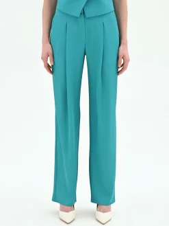 PANTALONE STUDIO CON PINCES IN CADI VERDE SMERALDO