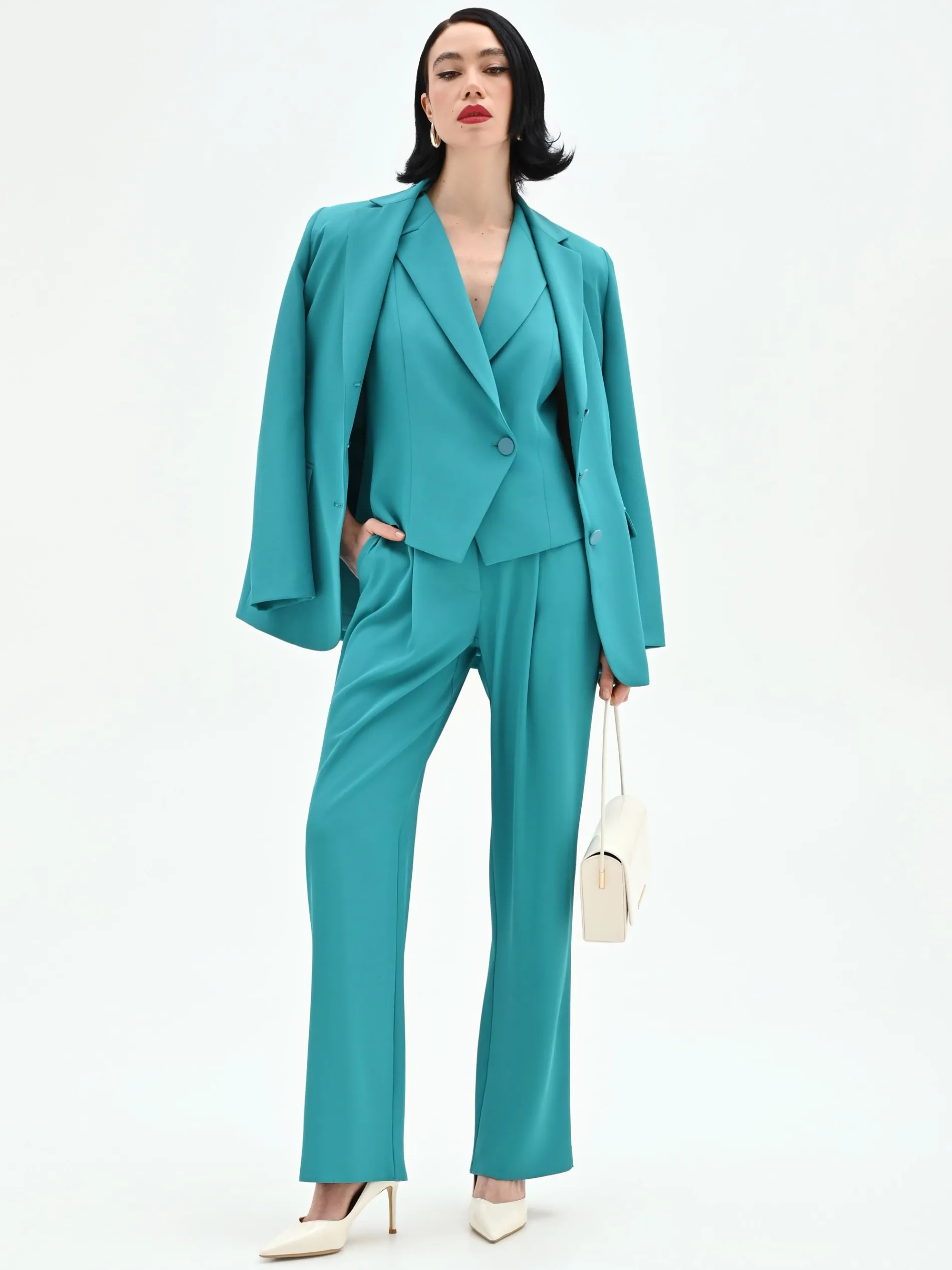 PANTALONE STUDIO CON PINCES IN CADI VERDE SMERALDO