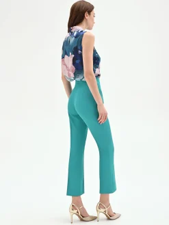 PANTALONE TURCHESE SLIM AZZURRO A VITA ALTA