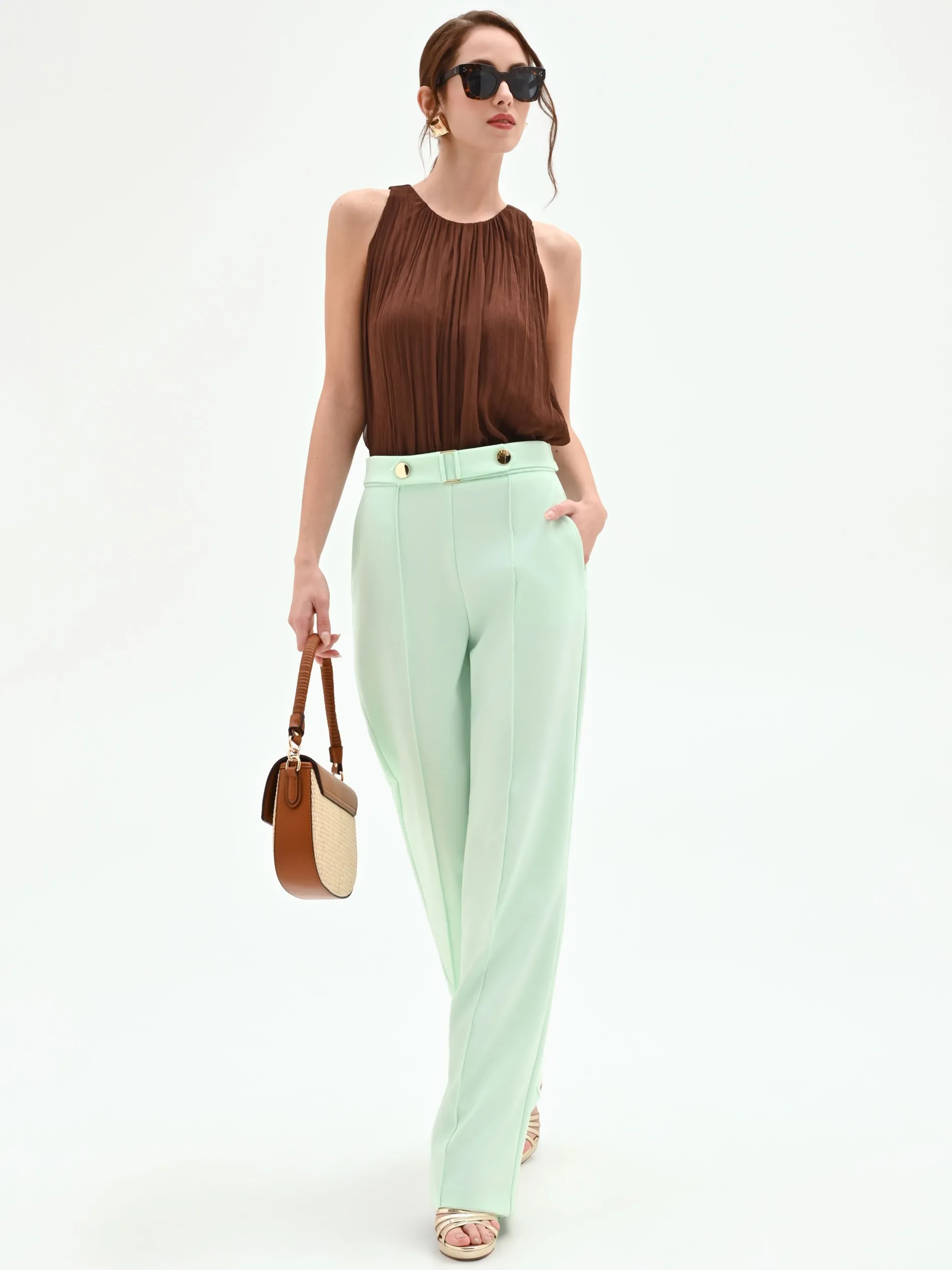 PANTALONE VERDE MENTA A GAMBA DRITTA