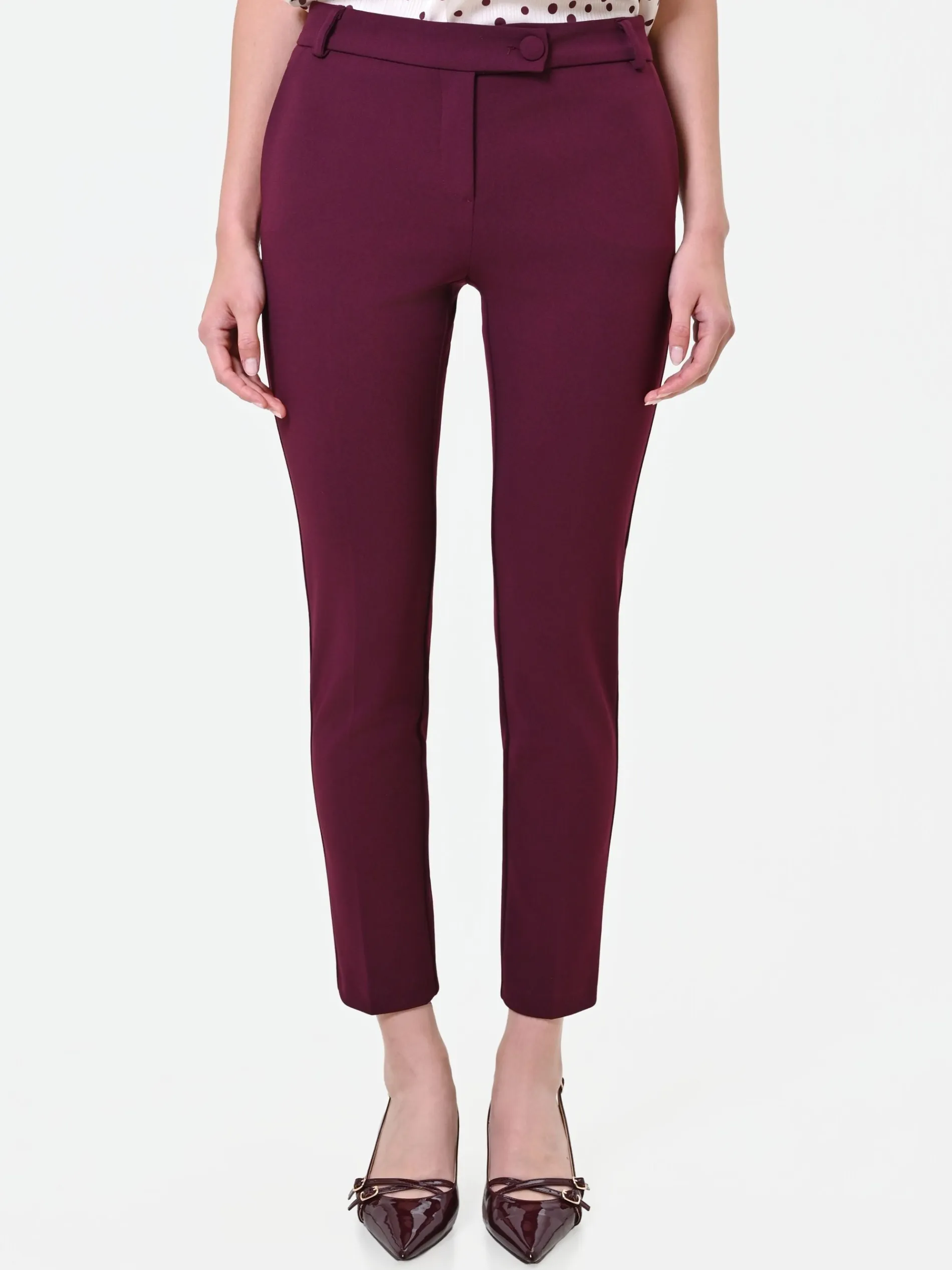 PANTALONI A SIGARETTA BORDEAUX ROSSO DALLA LINEA ESSENZIALE