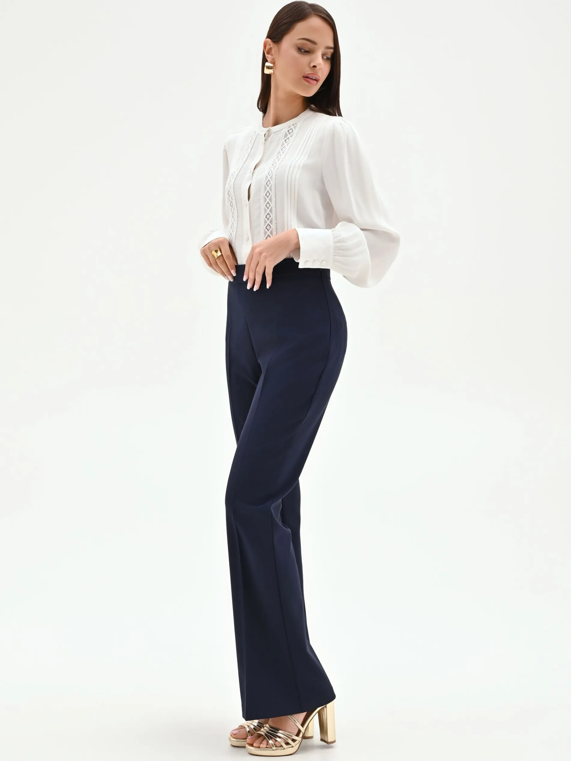PANTALONI A ZAMPA BLU IN TESSUTO TECNICO