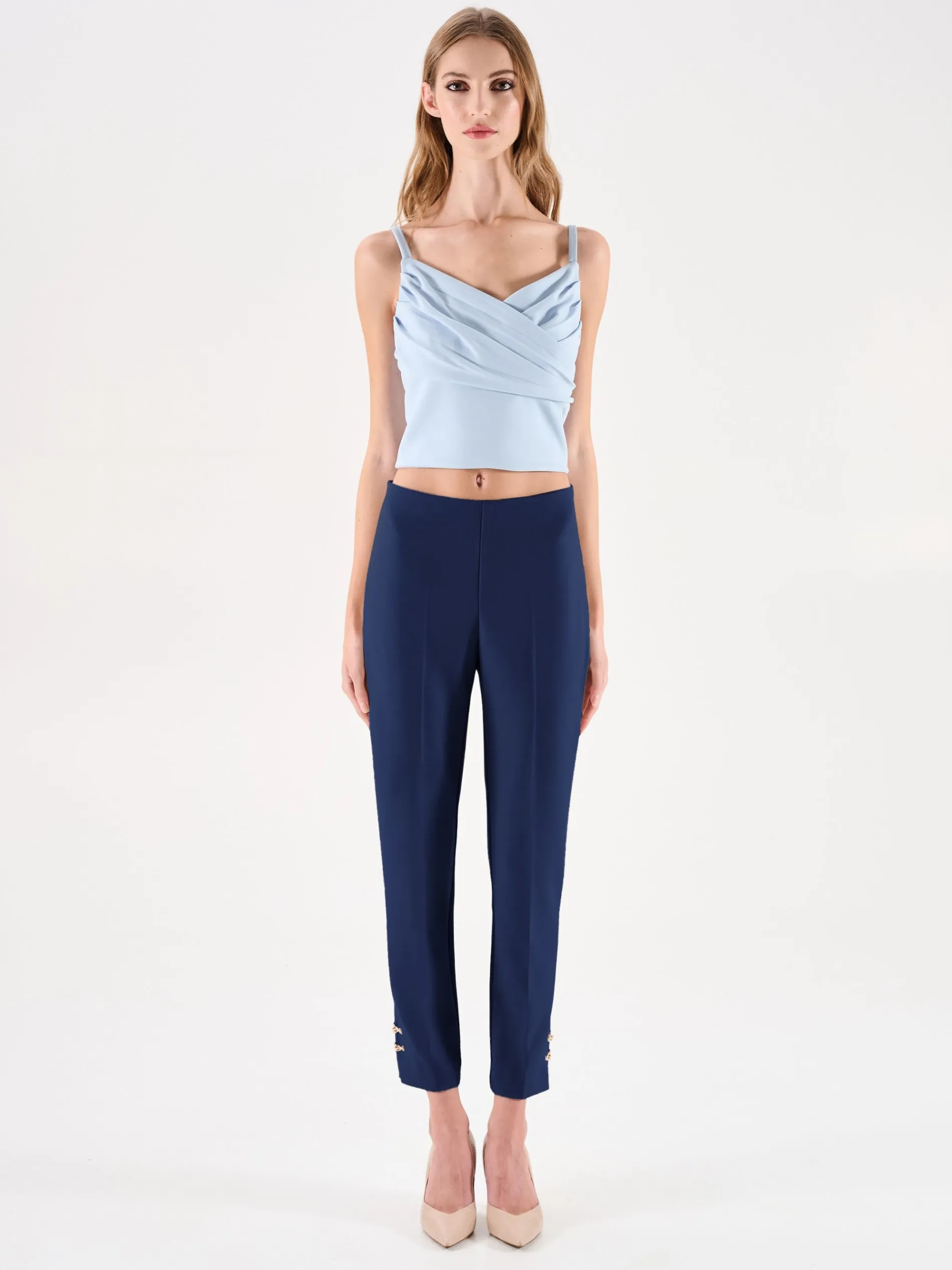 PANTALONI BLU CON BOTTONI DORATI