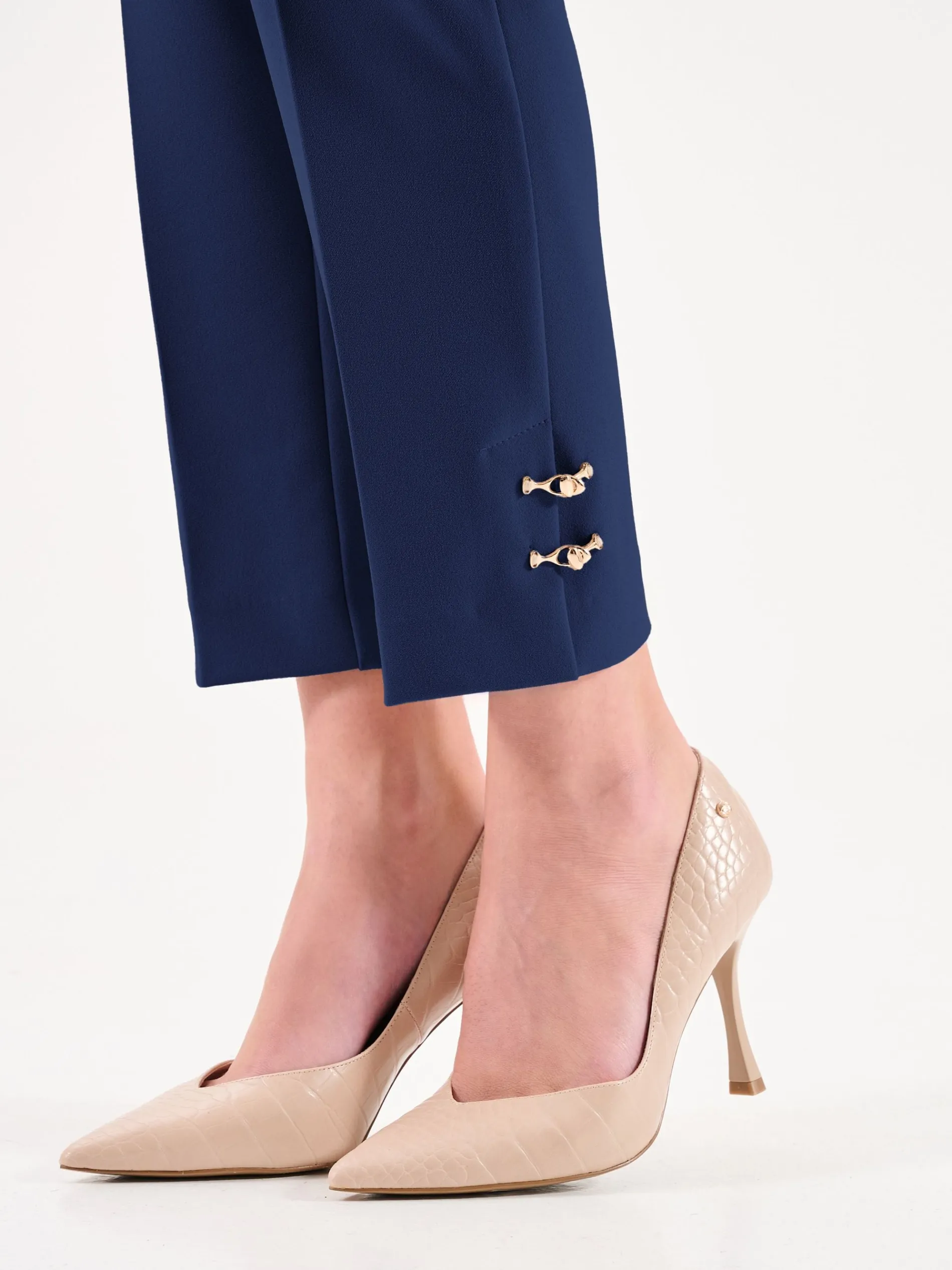 PANTALONI BLU CON BOTTONI DORATI