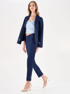PANTALONI BLU CON BOTTONI DORATI