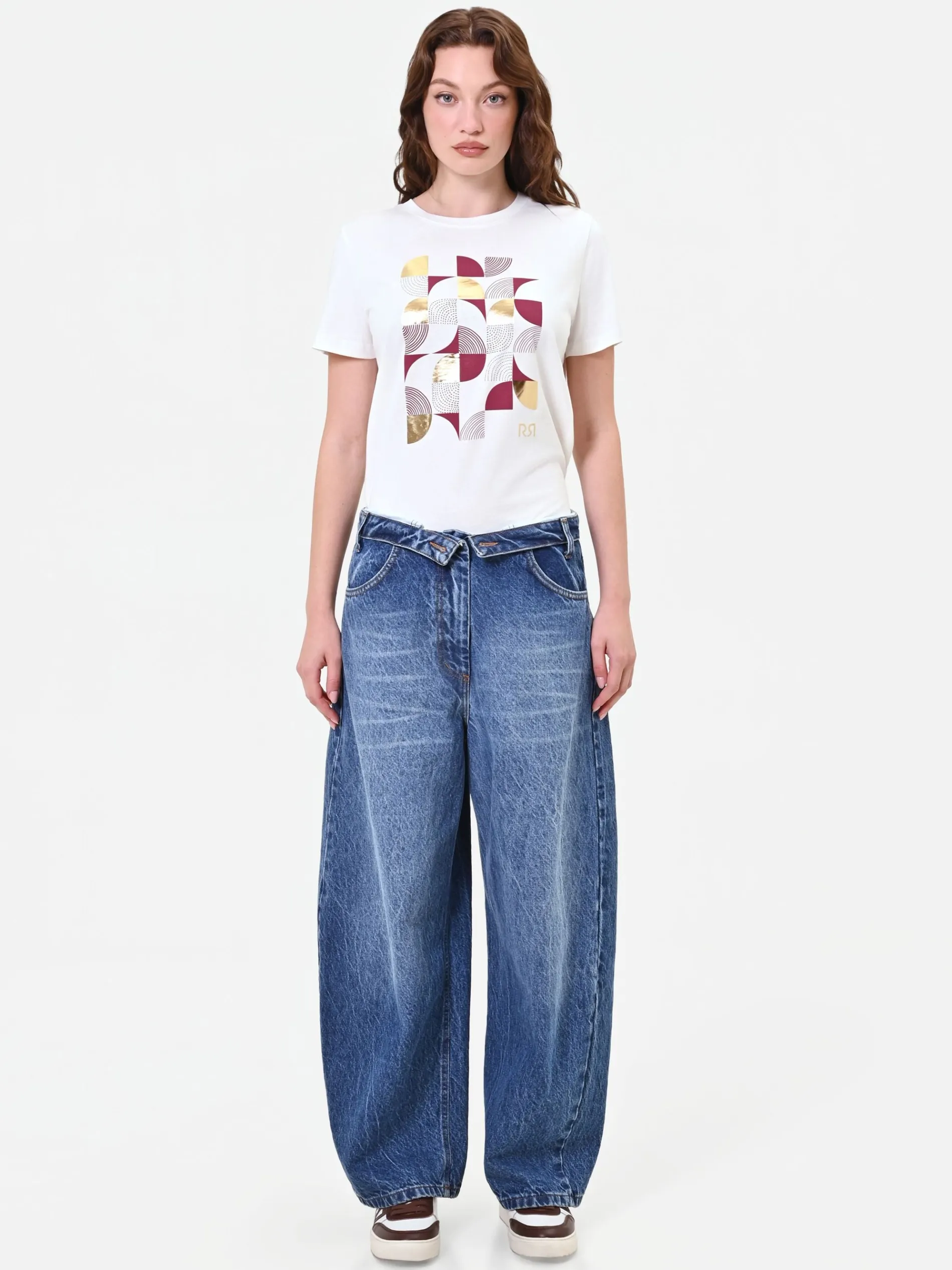PANTALONI JEANS BLU INDACO CON CHIUSURA ASIMMETRICA
