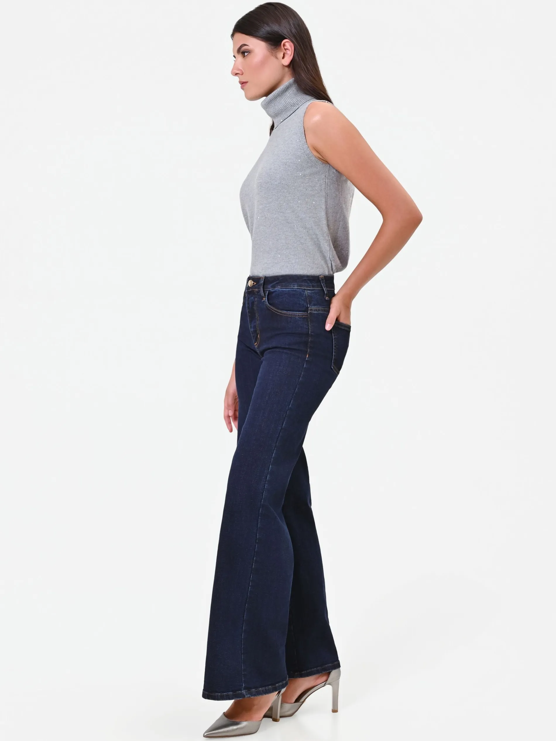 PANTALONI JEANS BLU NAVY A PALAZZO