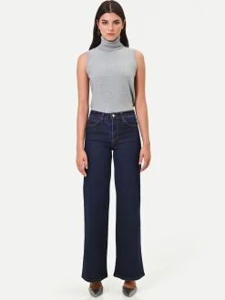 PANTALONI JEANS BLU NAVY A PALAZZO