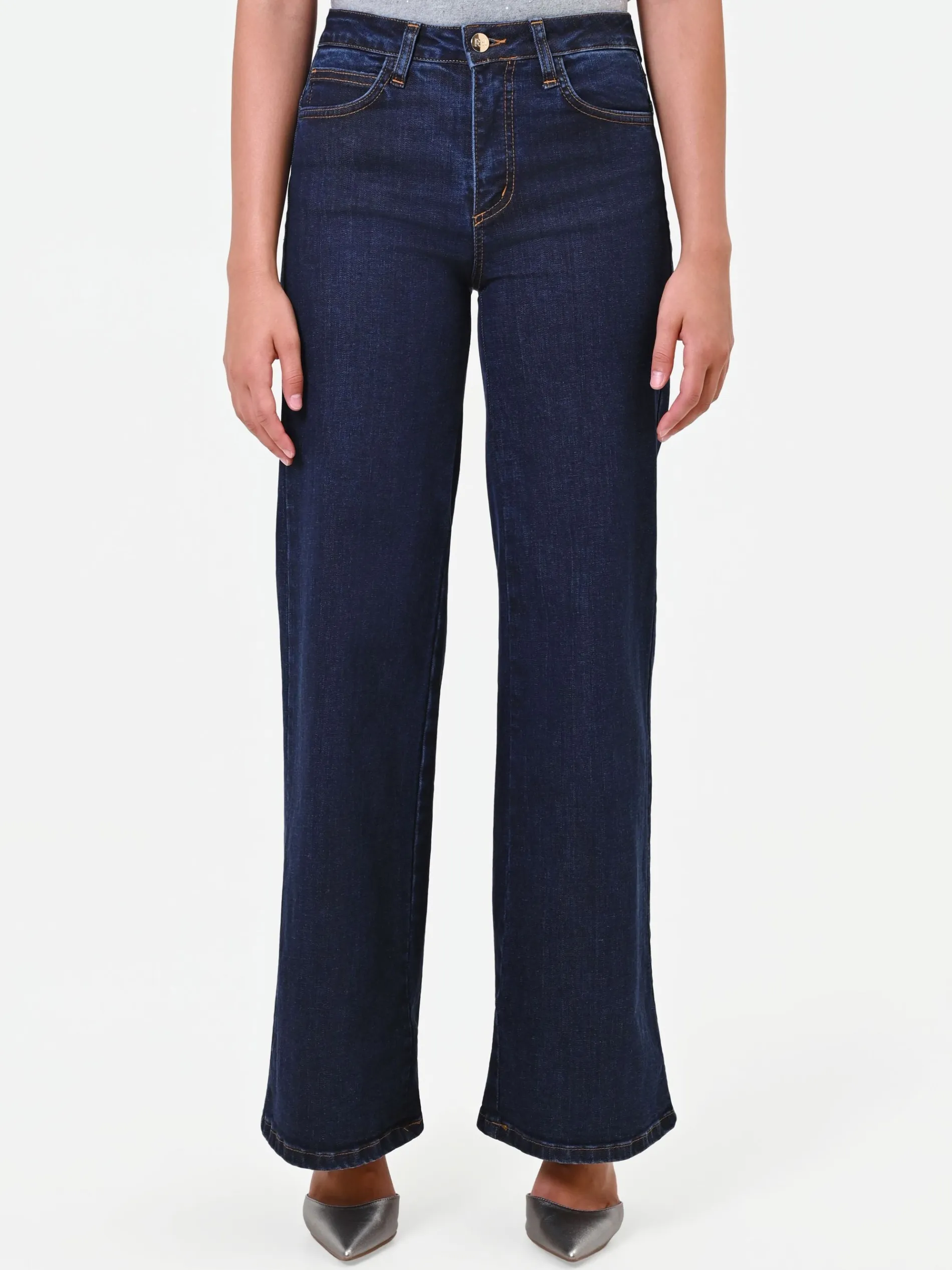 PANTALONI JEANS BLU NAVY A PALAZZO