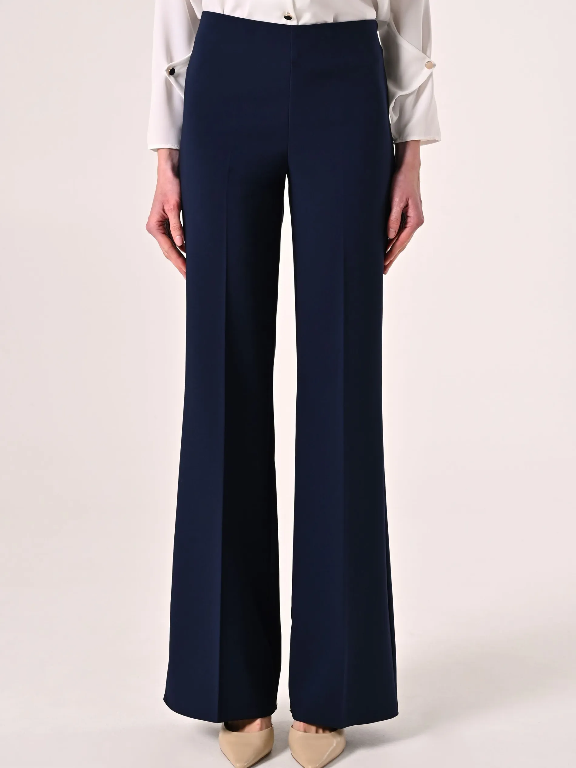 PANTALONI PALAZZO IN TESSUTO TECNICO BLU