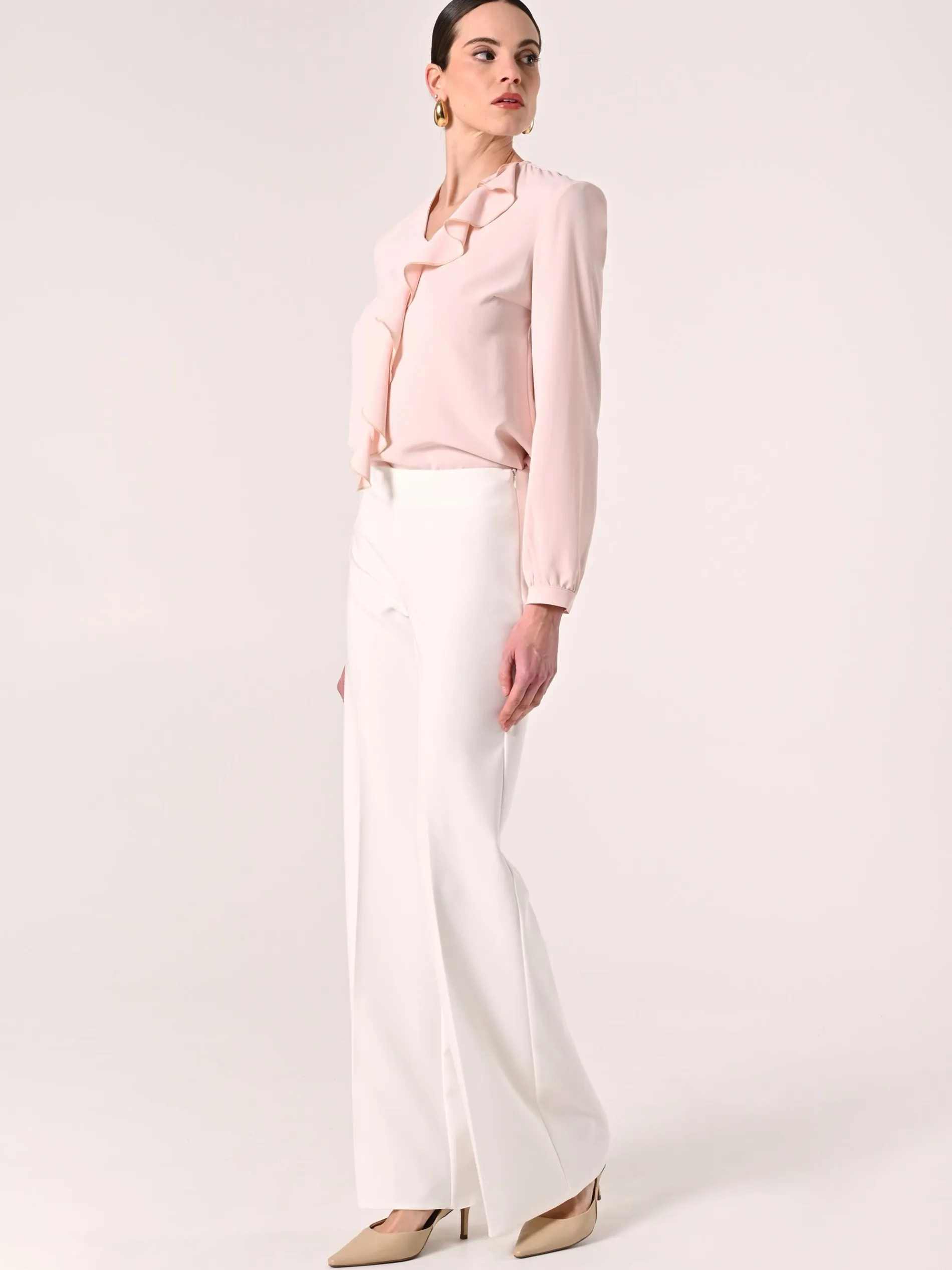 PANTALONI PALAZZO IN TESSUTO TECNICO BIANCO